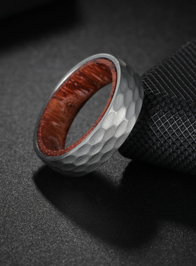 捶打纹戒指内圈镶嵌实木ring大号