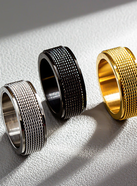 可旋转不锈钢钛钢大号男戒13转动