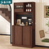Solid wood sideboard with integrated storage cabinet against the wall