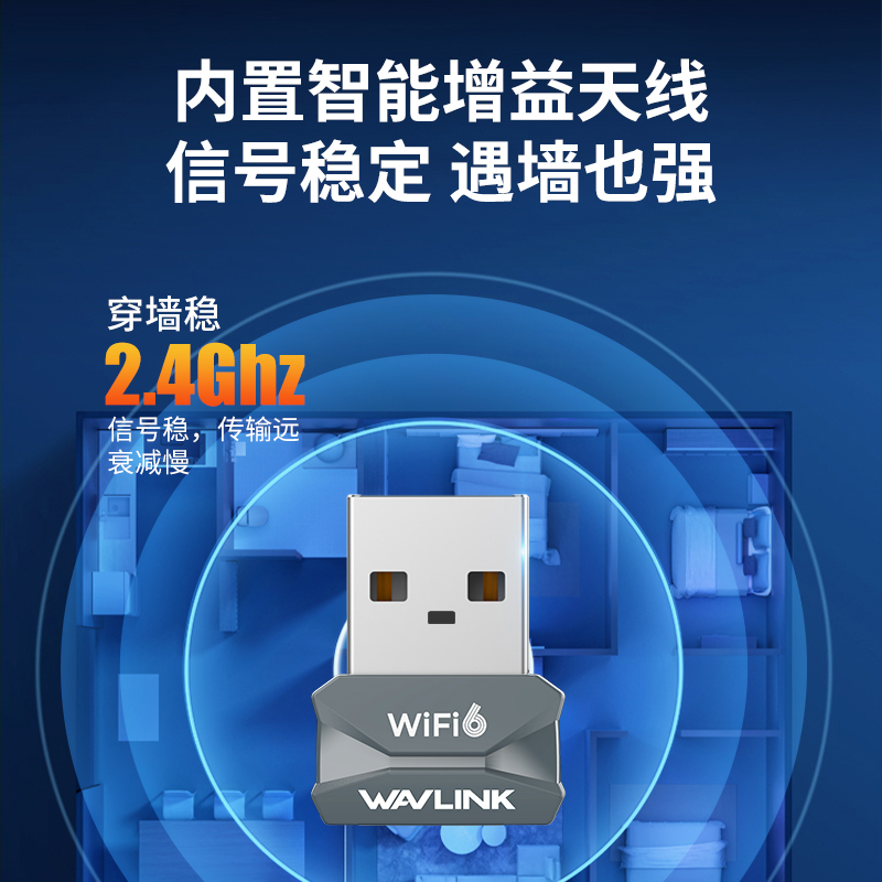 睿因 AX300迷你WiFi6免驱动USB无线网卡台式机WiFi接收器家用办公笔记本电脑外置迷你网络随身发射器 - 图1