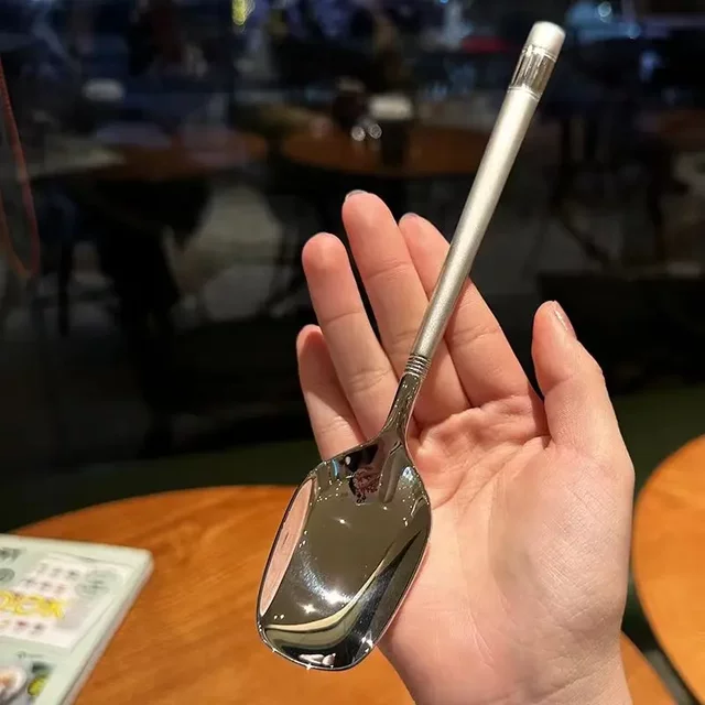 Creative fine thickened soup spoon high-value stainless steel internet celebrity household lantern spoon long handle Korean style drinking soup and eating spoon