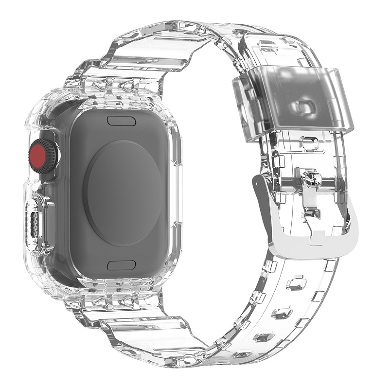 适用苹果s7手表apple watch9/8一体硅胶s5手表带iwatch7/6/se/3/5/4代冰川透明替换带s6智能s9配件运动男女款