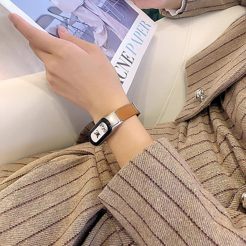 适用小米手环10/9/8/7/6nfc腕带皮质3/4/5表带高颜值皮质表链陶瓷版智能运动手表带十专用手带九八七代链女生 - 图2