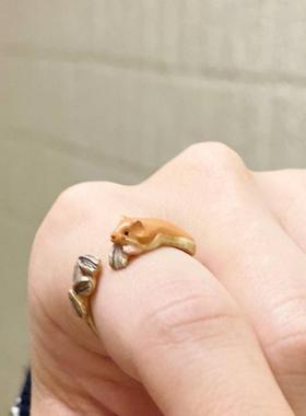 设计师款可调节大小动物立体个性女水母蛇型仓鼠戒指