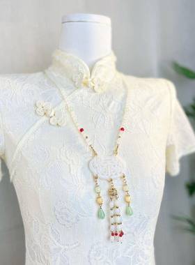 马面裙配饰项链长流长命锁软璎珞古风汉服渐变复古旗袍珍珠吊坠