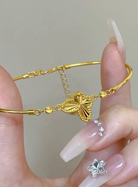 爆闪金色镭射蝴蝶手錬女半镯半链轻奢高级感999女士新款手镯