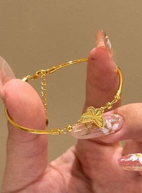 新中式黄金色蝴蝶手链复古精致轻奢气质高级感转运珠手饰