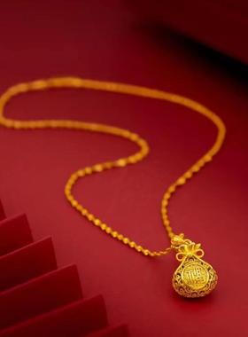 氧擎严选福到了钱串子项链香港正品纯沙金福袋吊坠女款轻奢锁骨链