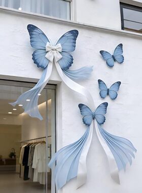 蓝白蝴蝶结网红橱窗美陈摆件