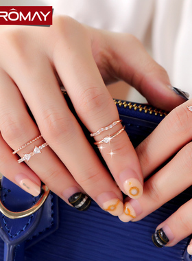 纯银饰品韩版时尚开口锆石指环潮人关节戒指女玫瑰金色尾戒卡洛美