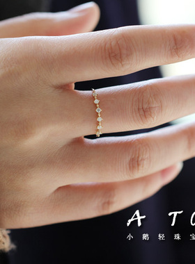 925纯银镀14K黄金超美碎锆钻戒指指 极细日系简约百搭小清新女戒