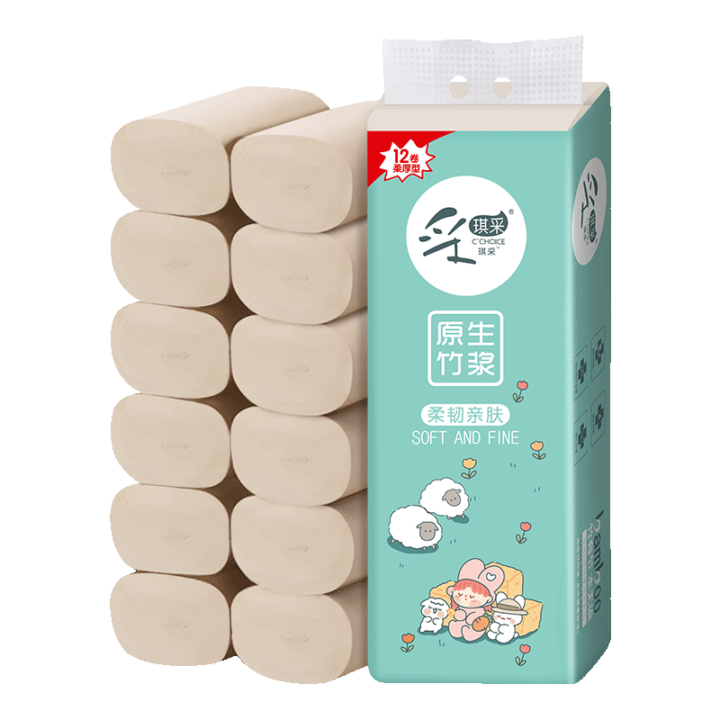 采琪采本色卫生纸家用实惠装厕纸卷纸无芯手纸酒店厕所纸巾12卷 - 图0