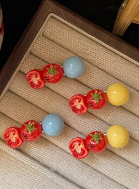 趣味仿真食玩西红柿圆珠发夹搞怪甜美少女风鸭嘴夹发卡发饰批发夹