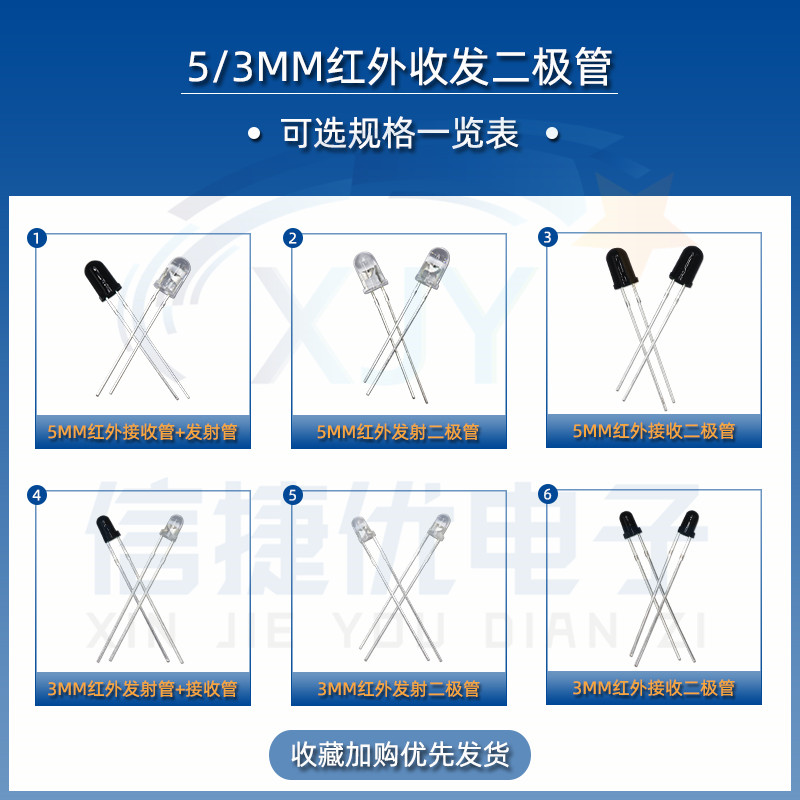 红外线发射管940nm F3 F5接收管 3/5mm红外线灯珠 电视监控遥控器 - 图1