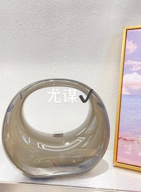 金色透明亚克力鹅蛋半月云朵包宴会月牙夹子盒子包手拿手挽斜挎包