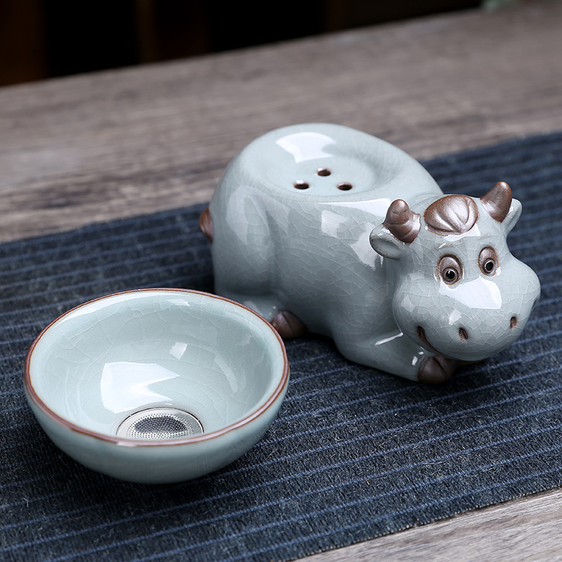 十二生肖和尚茶滤哥窑开片釉茶漏茶具茶台摆件陶瓷过滤器紫砂茶玩 - 图1