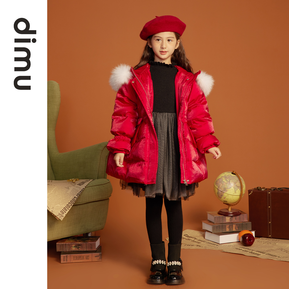 笛牧女童羽绒服2024冬新款洋气红色加厚保暖中长款白鸭绒儿童外套