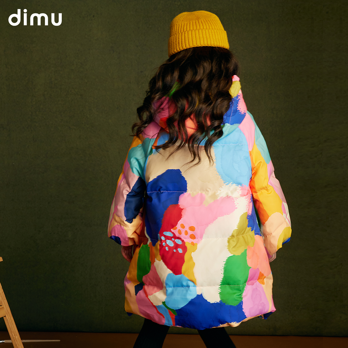 笛牧女童白鸭绒羽绒服2024冬装新款洋气中长款趣味涂鸦儿童外套厚