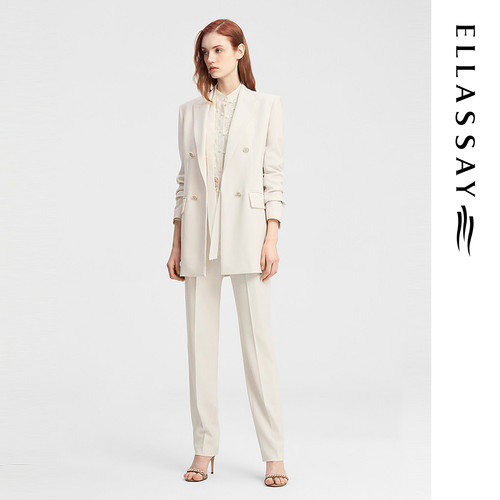 ELLASSAY歌力思秋季新款三醋酸双排扣职场西装女EWE343T01900 - 图0