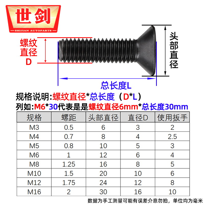 10.9级沉头螺钉内六角螺丝钉黑色平杯内六角螺栓M,2M3M4M16袋装 - 图1