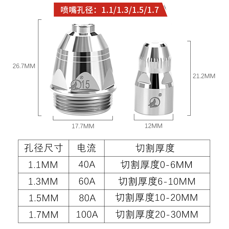 正品黑狼P80割嘴1.5电极喷嘴LGK100A空气等离子割嘴切配件实用型-图1