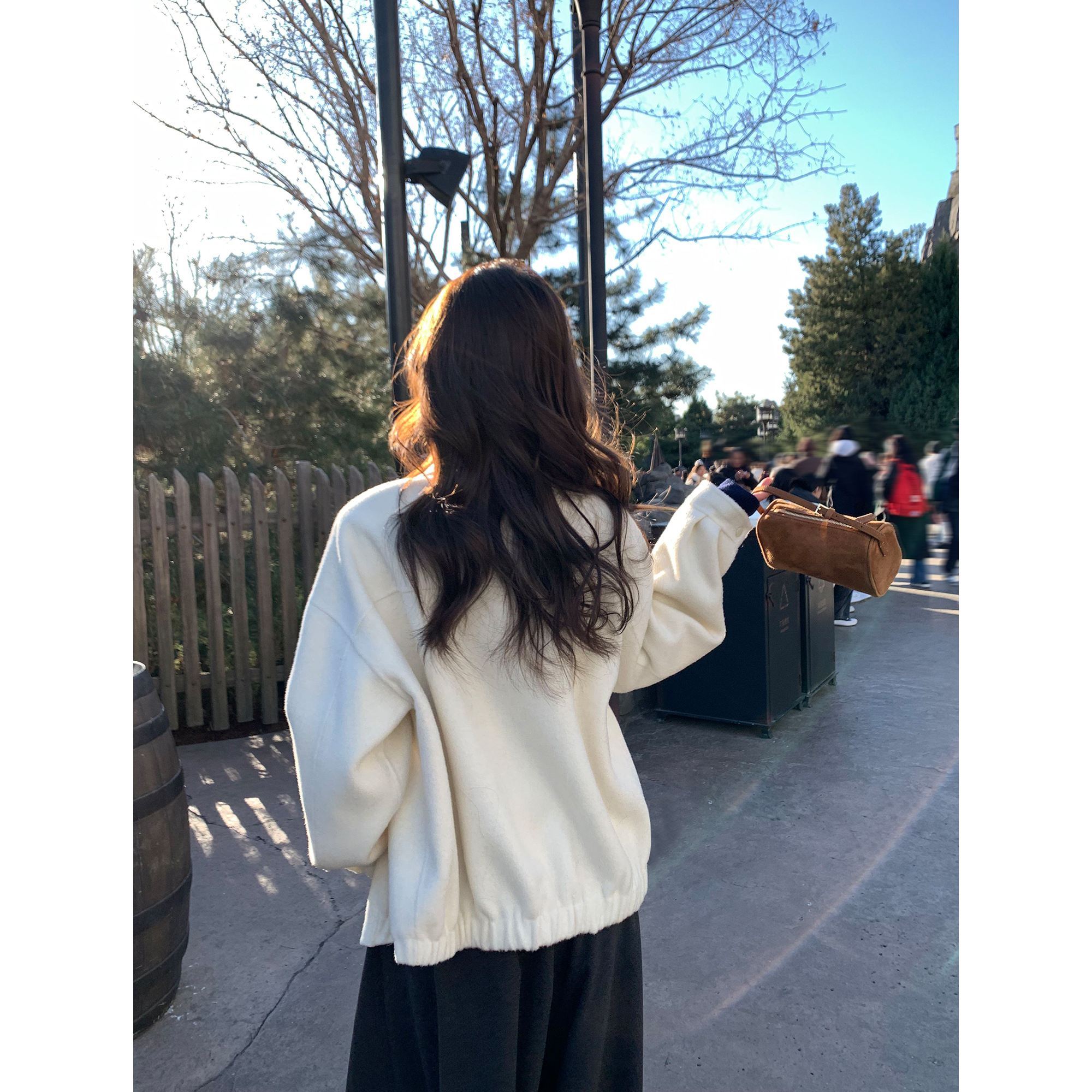 pusumede双面呢夹克宽松休闲毛呢外套女秋冬新款翻领羊毛呢子上衣 - 图1