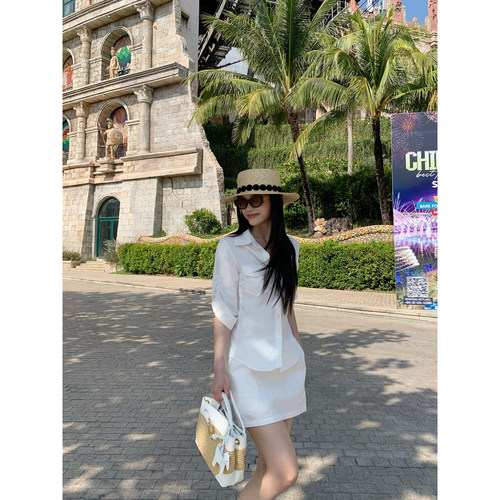 pusumede 自在松弛 红色苎麻包臀半身裙女气质松紧腰防走光短裙 - 图0