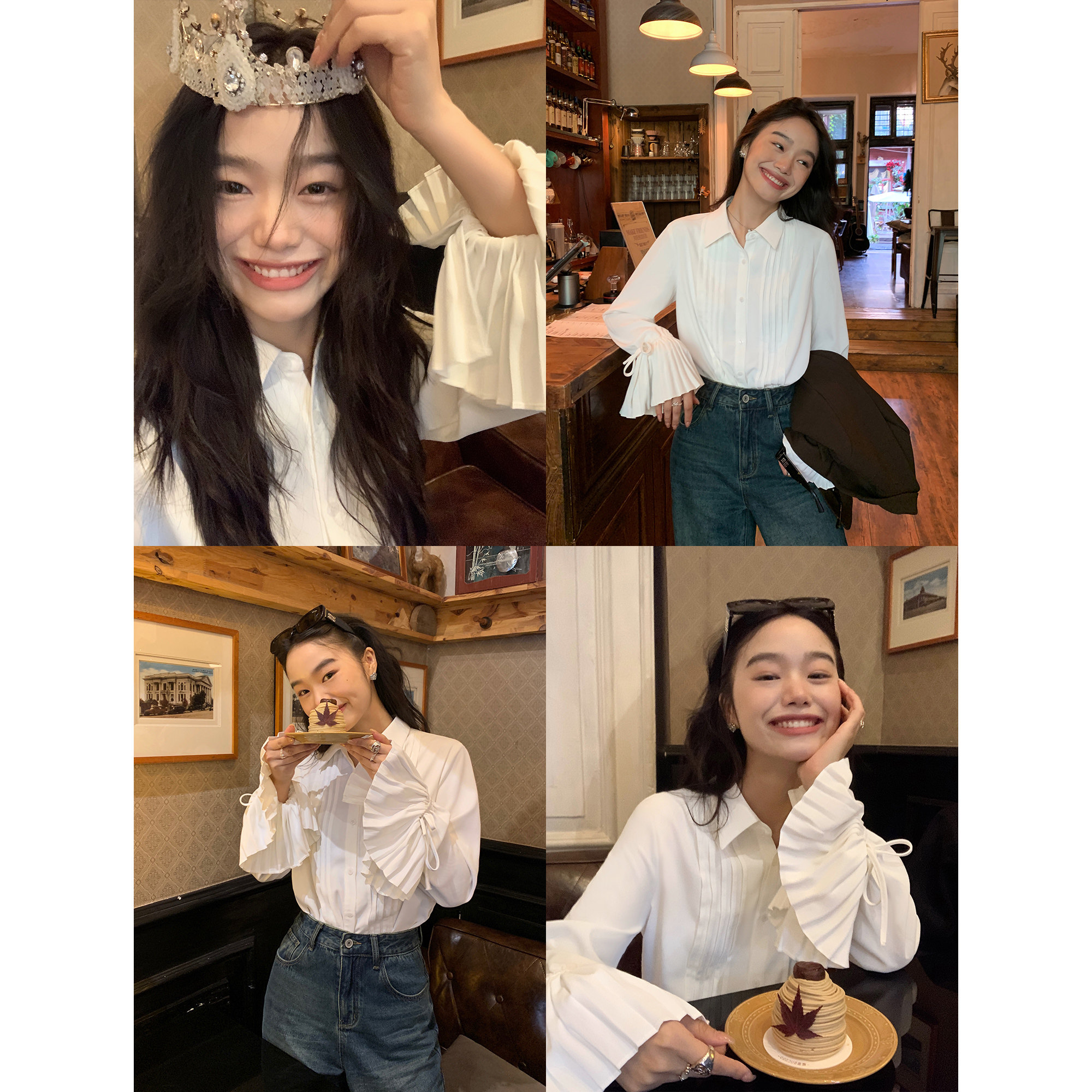 pusumede 法式宫廷风 白色衬衫女风琴褶衬衣内搭设计感小众上衣,淘宝优惠券,粉丝福利购,淘宝优惠卷