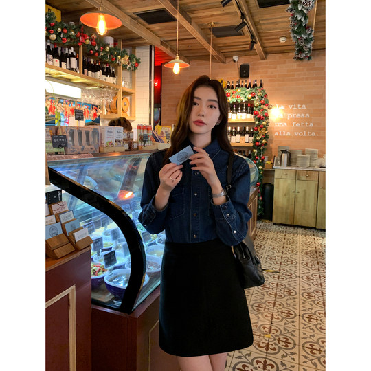 Woolen skirt for women with high waist A-line short skirt