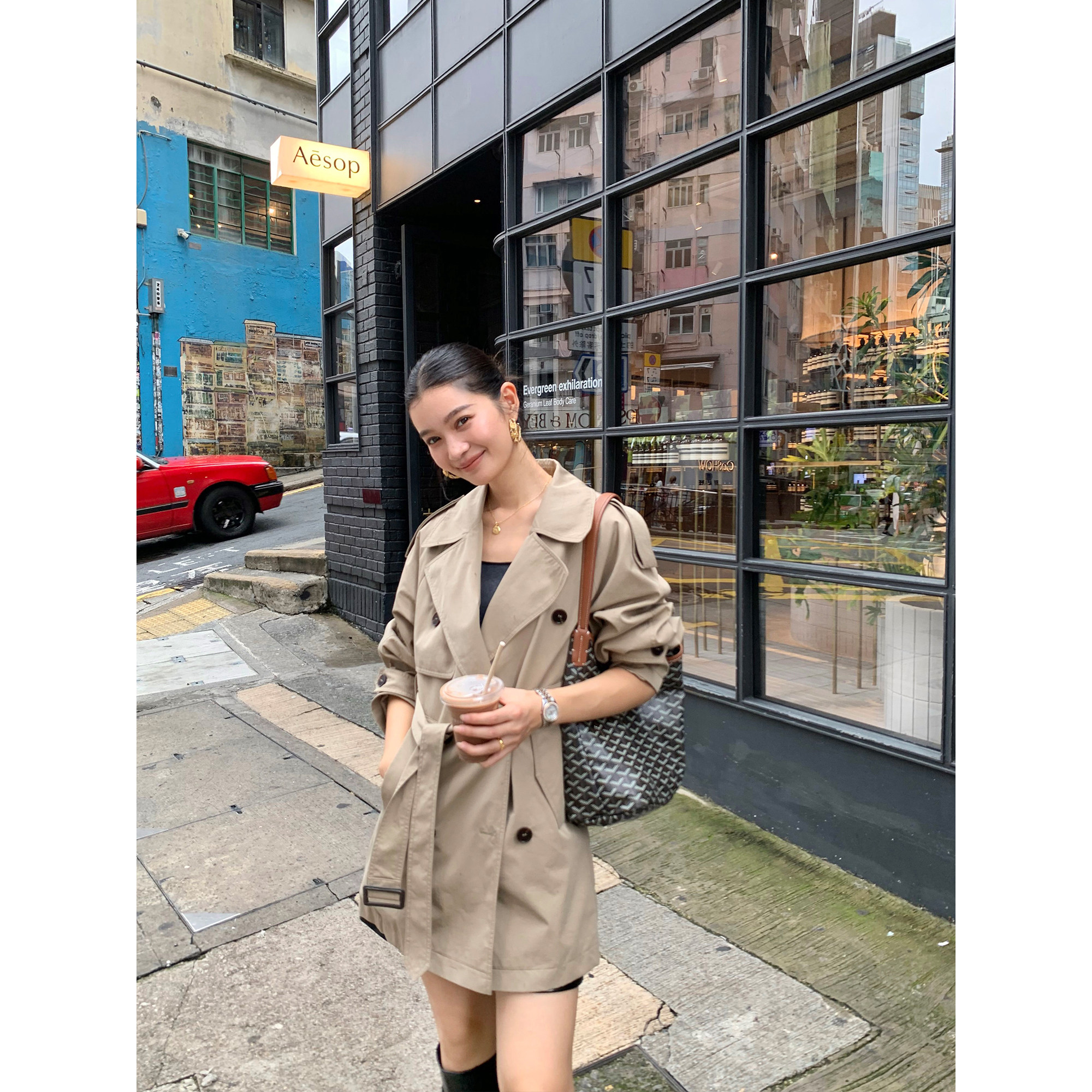 pusumede 高知都市风 经典廓形翻领风衣女气质收腰中长款大衣外套,淘宝优惠券,粉丝福利购,淘宝优惠卷