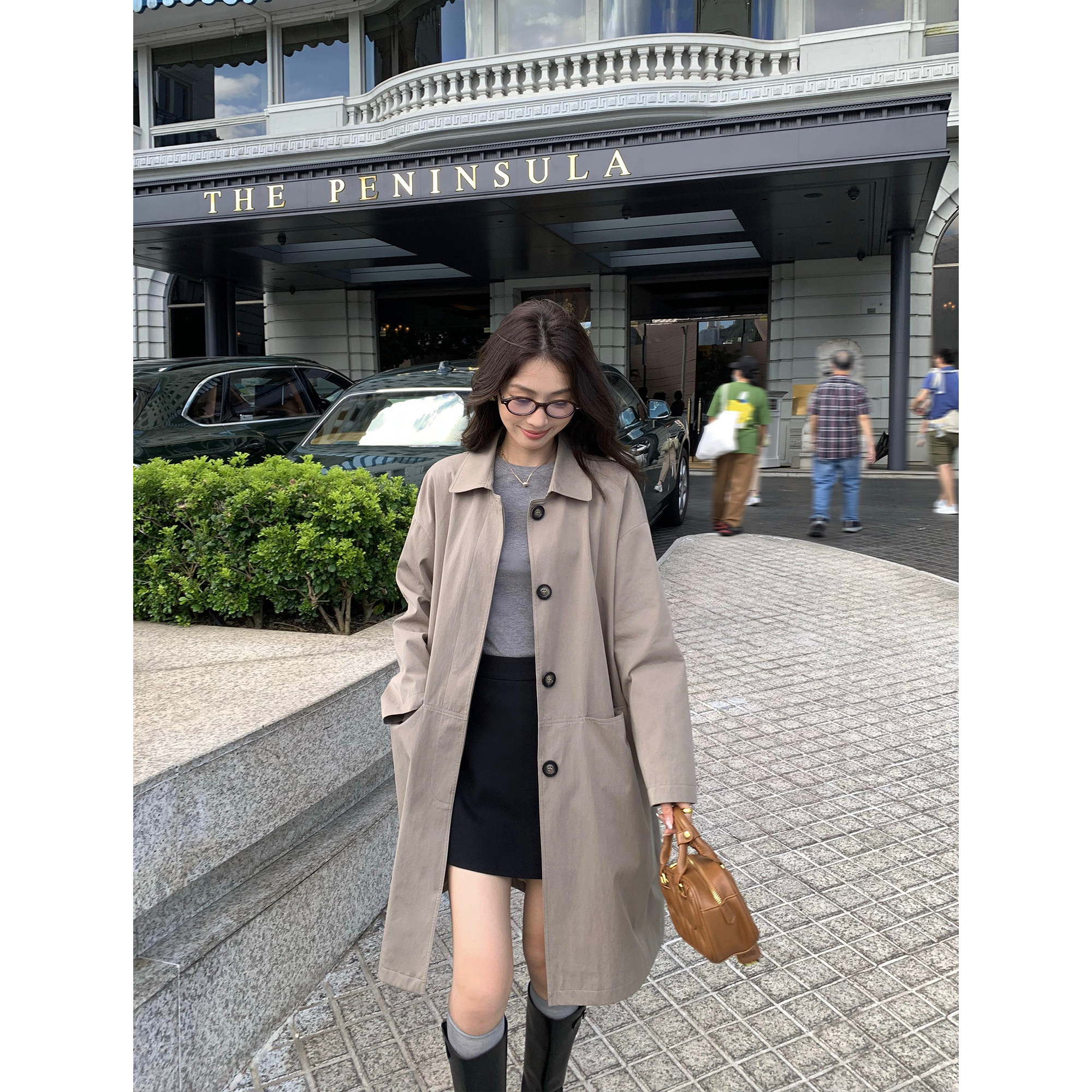 pusumede【现货7.5折】都市巴恩 翻领中长款风衣外套女休闲大衣,淘宝优惠券,粉丝福利购,淘宝优惠卷