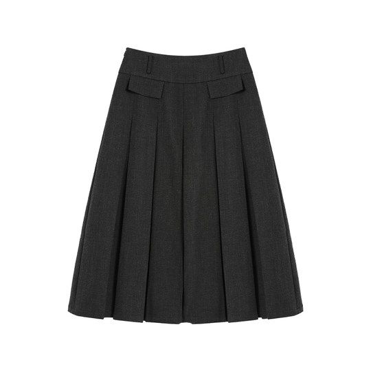 pusumede 韩女法则 中长款百褶半身裙女秋冬高腰a字裙设计感裙子