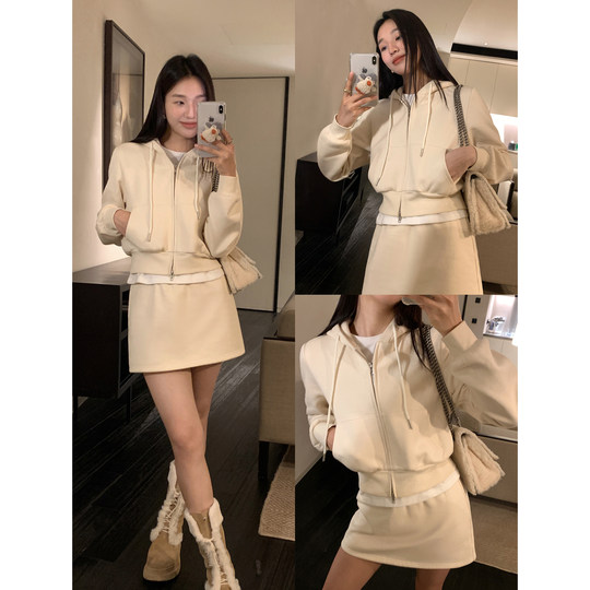 Hooded zipper sweatshirt short cardigan