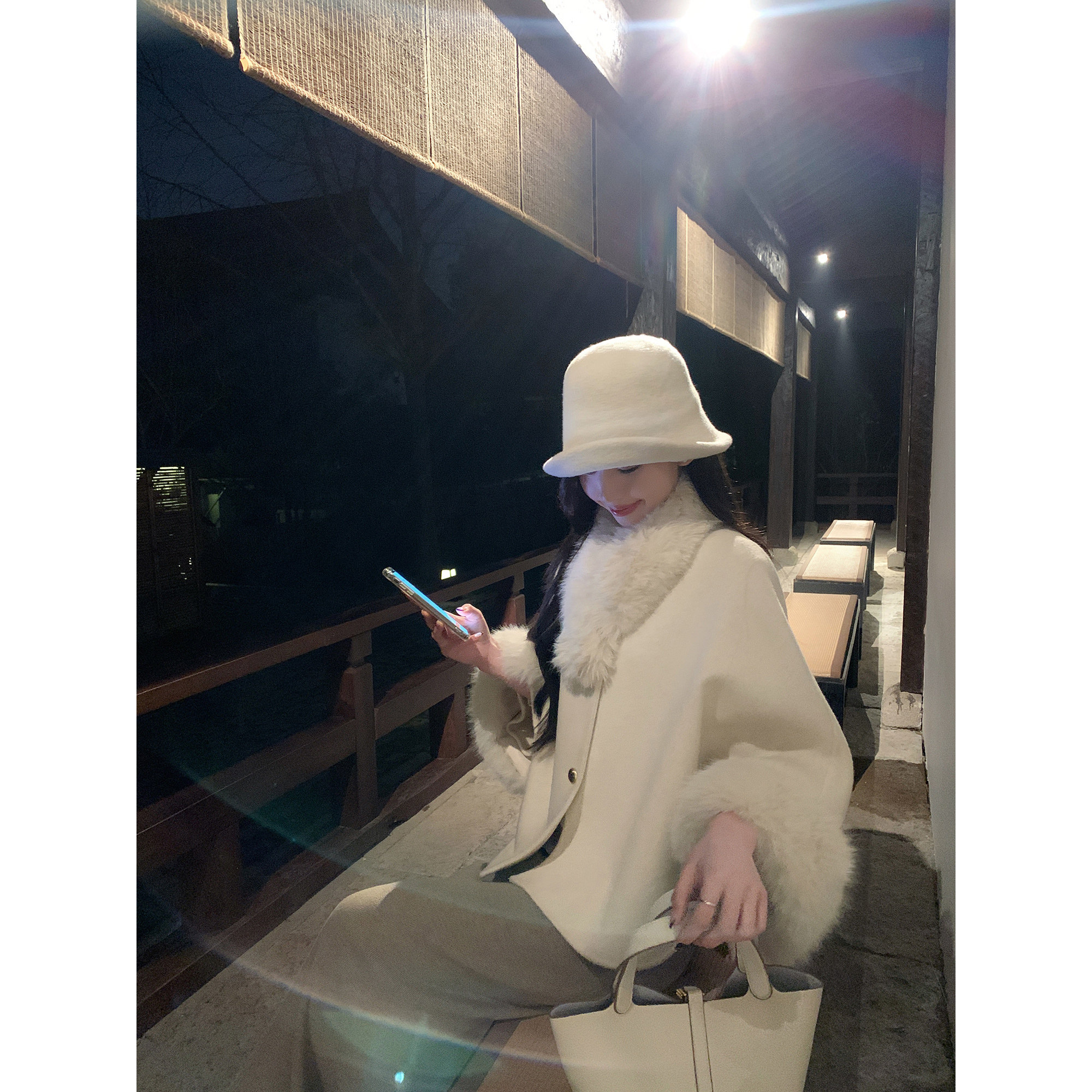 pusumede 复古文艺 环保仿狐狸毛领披肩外套女短款羊毛双面呢大衣,淘宝优惠券,粉丝福利购,淘宝优惠卷