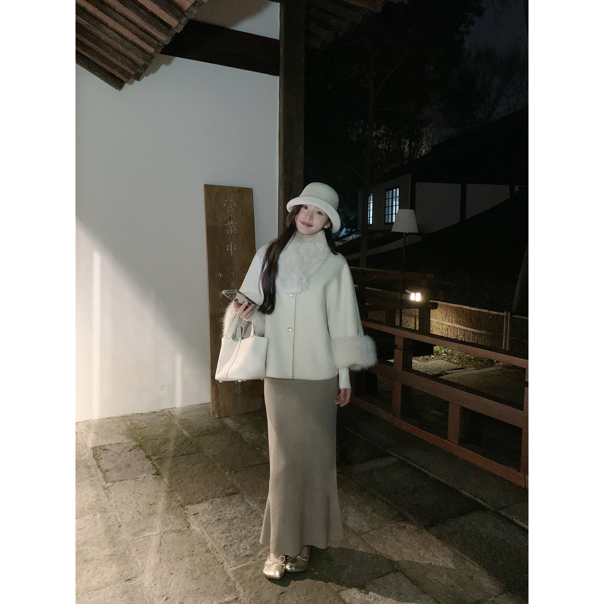 pusumede 复古文艺 环保仿狐狸毛领披肩外套女短款羊毛双面呢大衣,淘宝优惠券,粉丝福利购,淘宝优惠卷