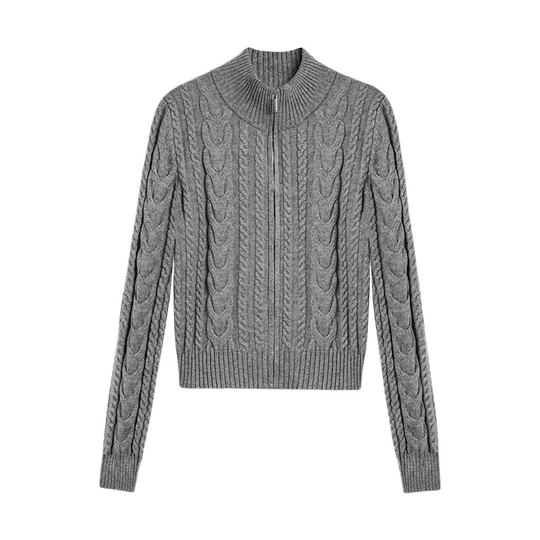 Pusumede Mali Dream Twist zipper sweater cardigan women's autumn and winter stand-up collar long-sleeved sweater top