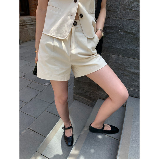 pusumede老钱调调 v领马甲背心女高级感气质无袖上衣休闲短裤套装