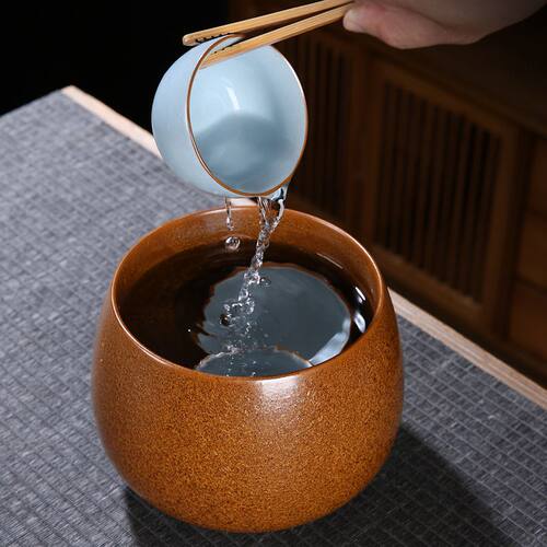 茶渣缸茶洗碗陶瓷大号功夫茶烟灰缸茶室专用中式干泡水禅意废茶盂 - 图0