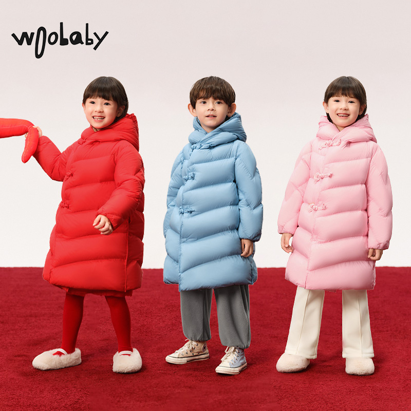 800蓬95绒子|woobaby儿童羽绒服男女童冬季长款保暖中式上衣外套 - 图1