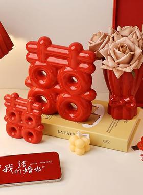 贝汉美陶瓷喜字摆件客厅玄关装饰品酒柜创意婚房布置乔迁结婚礼物