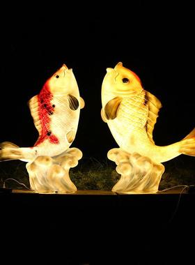 玻璃钢发光动物雕塑户外仿真鱼模型锦鲤摆件餐厅饭店门口创意装饰