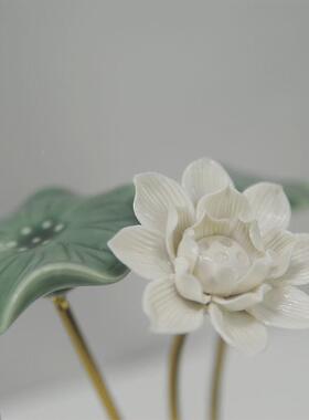 荷叶荷花摆件轻奢玄关办公室书柜现代客厅电视柜酒柜家居软装摆设