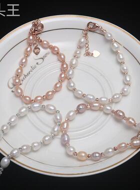 简约爆款天然淡水珍珠手链米形真珍珠手串女可调节小米珠手饰