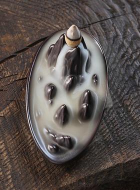 陶瓷高山流水倒流香炉创意摆件檀香炉线香插瀑布回流香禅意塔香炉