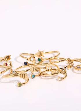 不锈钢经典长青款12星座十二星座戒指指环锆石生辰石开口戒指定制