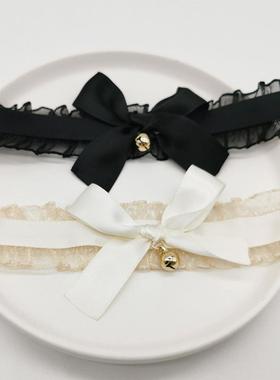 新品复古蕾丝荷叶边项圈黑色蝴蝶结铃铛可爱颈环颈链choker定制