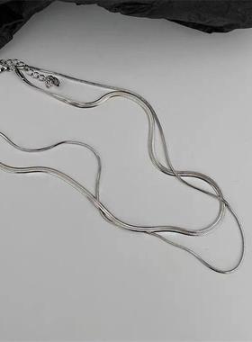 欧美双层叠戴钛钢蛇骨链小众设计感银项链女冷淡风锁骨链嘻哈定制