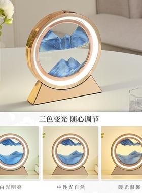 创意解压3D流沙画小夜灯摆件玫瑰金风格外贸礼品家居工艺品定制