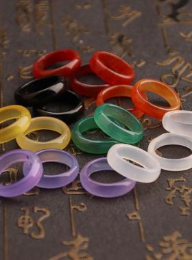 彩色大号玛瑙戒指 黑绿白粉红情侣指环对戒尾戒指圈 玉髓戒指定制