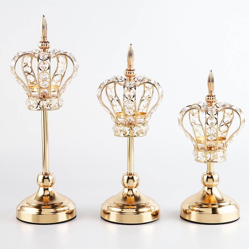 欧式皇冠水晶烛台婚庆道具家居金属摆件浪漫烛光晚餐气氛布置
